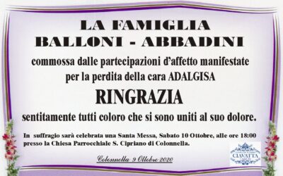 Ringraziamento della Famiglia Balloni