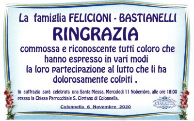 RINGRAZIAMENTO DELLA FAMIGLIA FELICIONI – BASTIANELLI