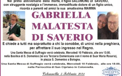 ANNIVERSARIO GABRIELLA MALATESTA DI SAVERIO