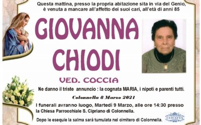 Lutto Chiodi Giovanna ved. Coccia