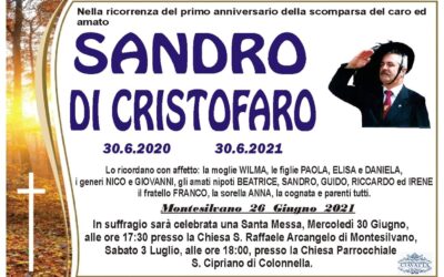 1° Anniversario Di Cristofaro Sandro