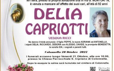 Lutto Capriotti Delia vedova Ricci